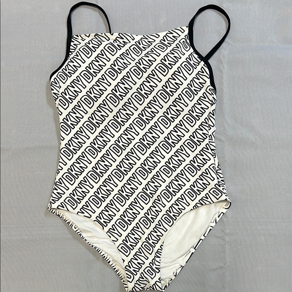 DKNY Black and White Logo Swimsuit